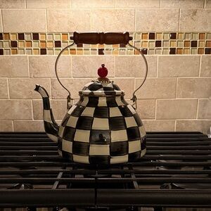 Mackenzie Childs 3 qt Courtly Check Teapot with Red Accent